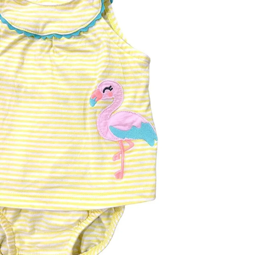 Carter's 6m Yellow Striped Flamingo Romper